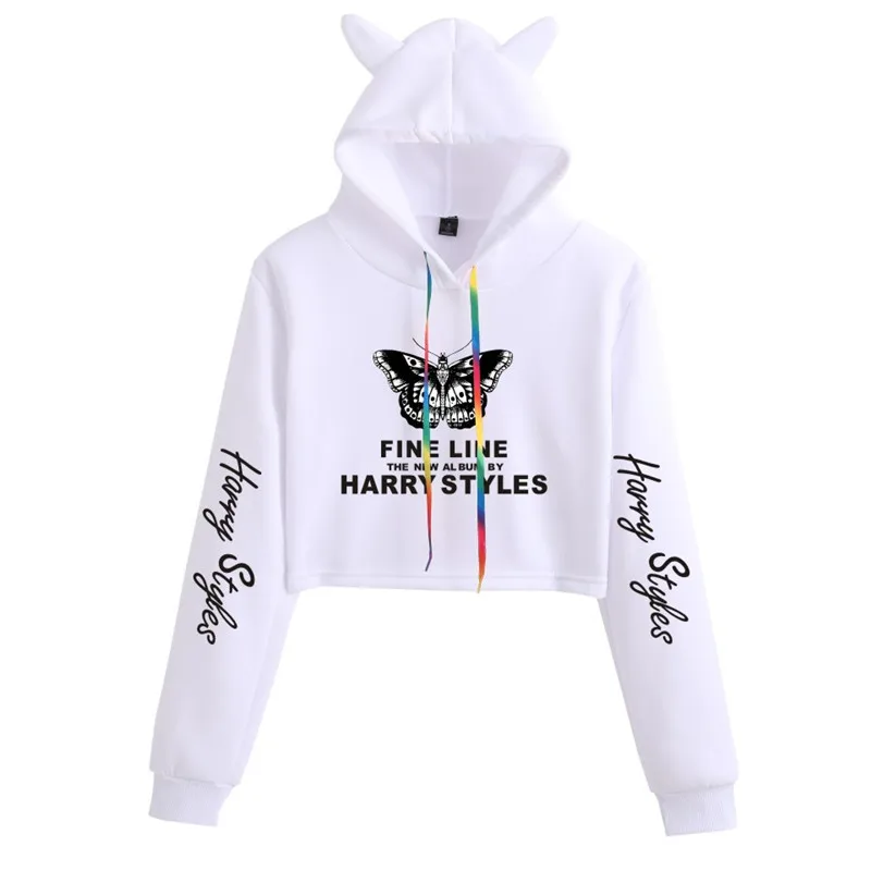 

Cat Crop Top Hoodie Harry Styles Hoodies Women Trend Streetwear Cat Ear Treat People With Kindness Sweatshirt Harajuku Hip Hop