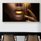 Большой размер настенные художественные картины на холсте для женщин лица с золотой жидкой художественные плакаты и принты современная картина для декора гостиной