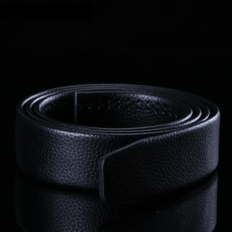 Кожаный ремень с натуральным лицевым покрытием без пряжки черный роскошный из