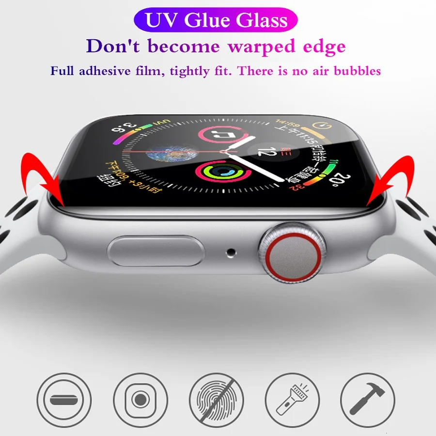 3D Curved Full Cover Glass For Apple iWatch 7 SE 6 5 4 41mm 45mm 40mm 44mm UV Glass Screen Protector For Series 1 2 3 38mm 42mm