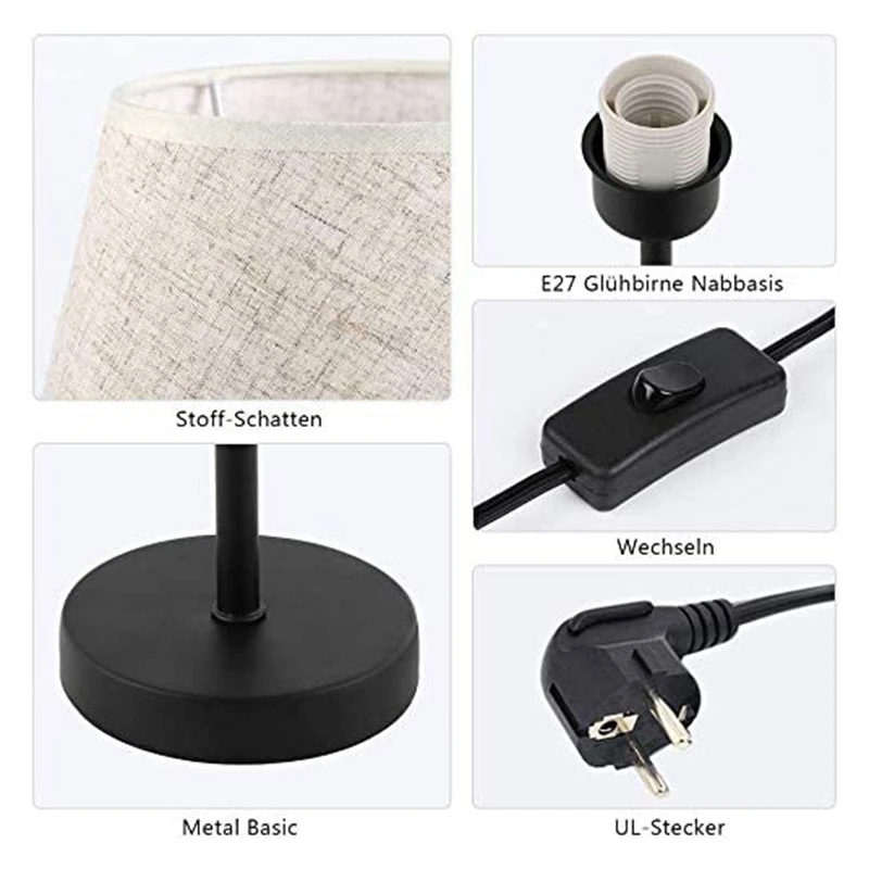 

Table Lamp, Bedside Table Lamp, Bedside Lamp with Lampshade, Suitable for Bedroom, Living Room, Office, US Plug