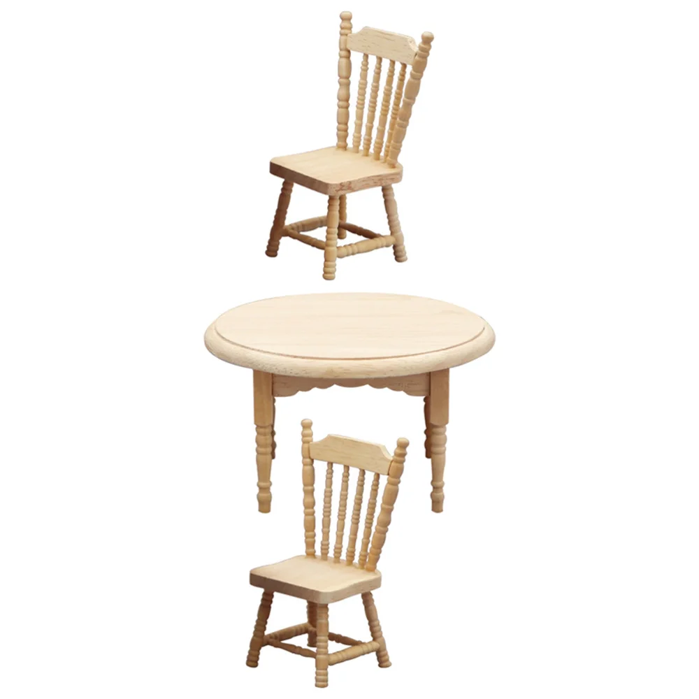 

1 Set Plain Wood Table Mini Furnishings Wood Chairs Mini House Props