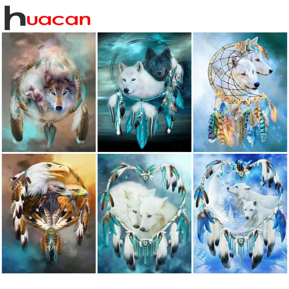 

Алмазная живопись Huacan, вышивка с волком, мозаика Ловца снов, вышивка крестиком, украшение для стен, домашнее искусство
