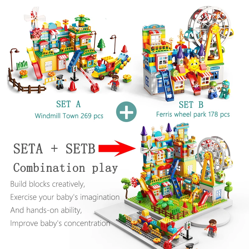 447 шт. большие частицы блоки город колесо обозрения замок Строительные DIY