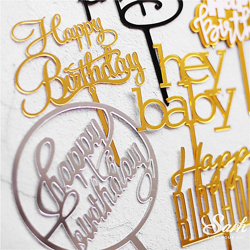 2 шт., золотой, черный, с надписью «Happy Birthday», «Oh Baby», крючок, топпер для торта, для выпечки, вечерние украшения, подарки на день Святого Валентина, юбилей, любовь