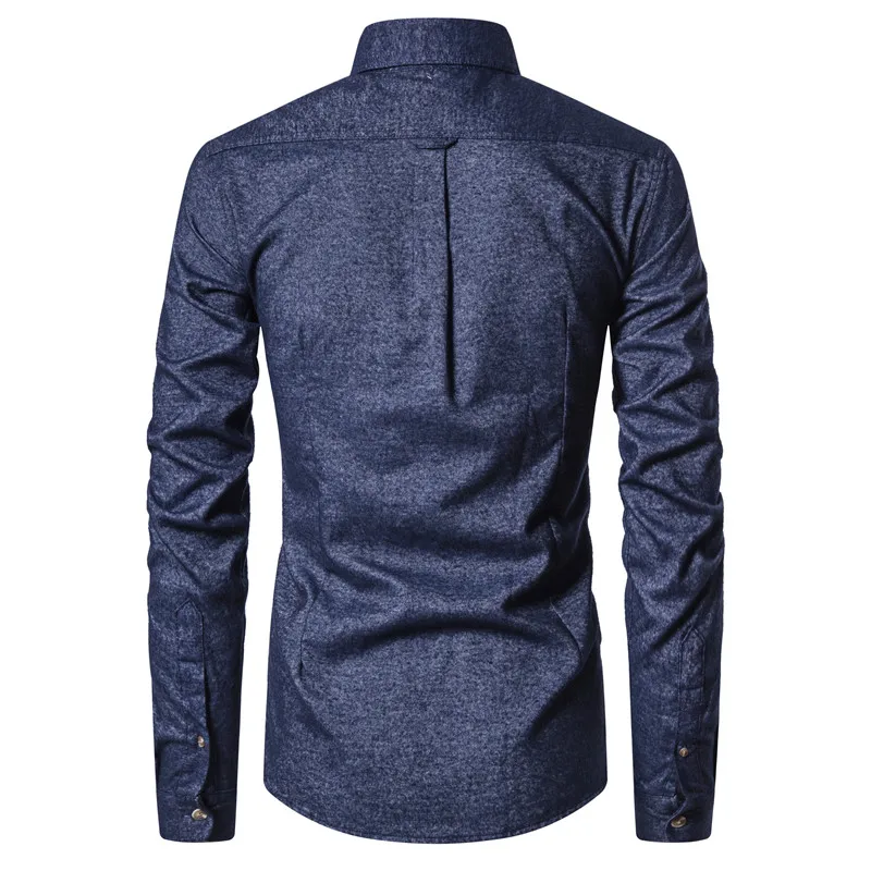 Мужская хлопковая рубашка с длинным рукавом повседневная приталенная деловая