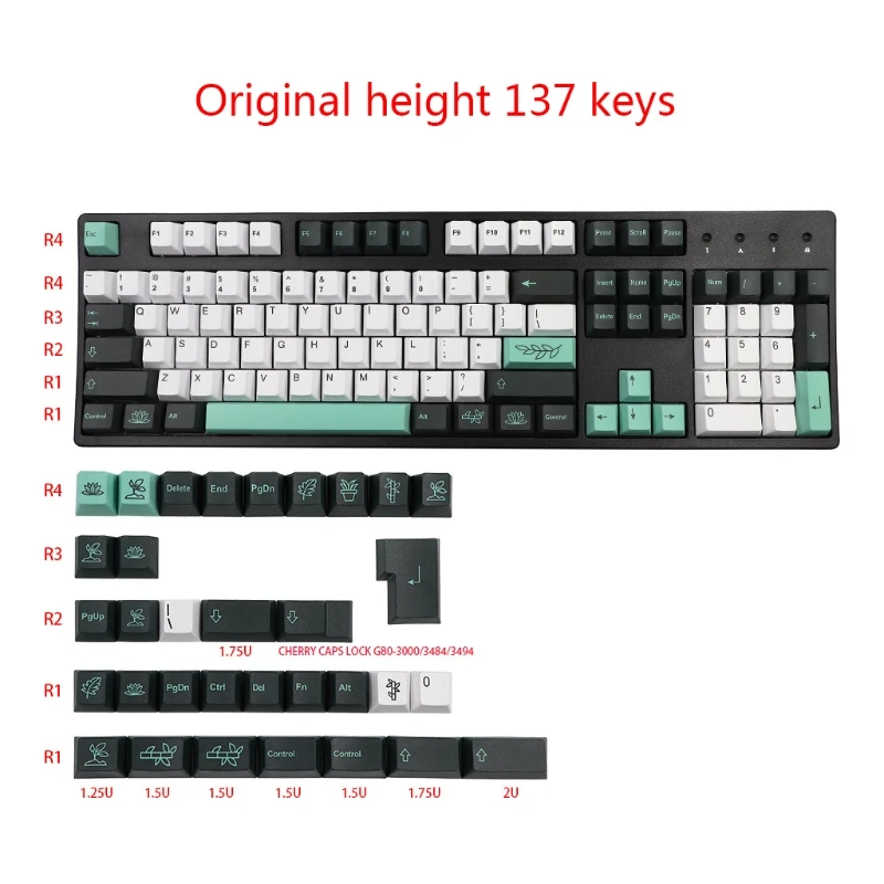 

Клавиатура Механическая игровая с 137 клавишами и ботаническим садом, белый/зеленый/черный для 60/61/64/68/78/84/96/98/104/108