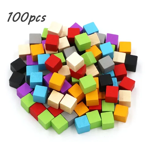 Деревянные кубики, 100 шт./компл., пустые кубики, жетоны для самостоятельной сборки, новые продукты, квадратный угол 10 мм, Цветные Кубики для настольных игр, для раннего развития