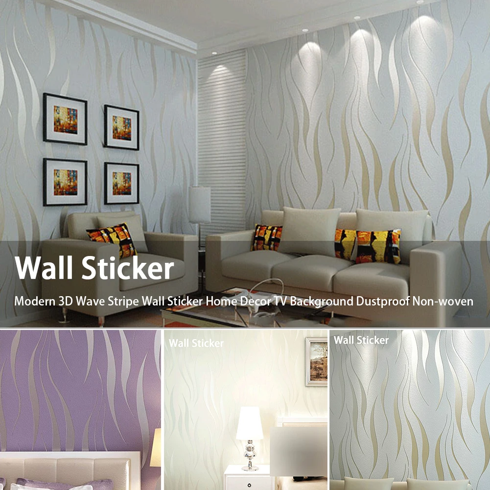 

Bedroom Modern Fashion Home Decor Dustproof Covering Non-woven TV Background Sofa Living Room Wall Sticker 3D Wave Stripe
