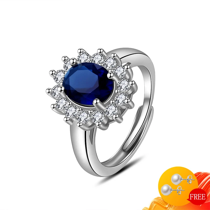 

Rings for Women Silver 925 Jewelry Oval Sapphire Zircon Gemstone Open Finger Ring Accessories Wedding Engagement Party Wholesale