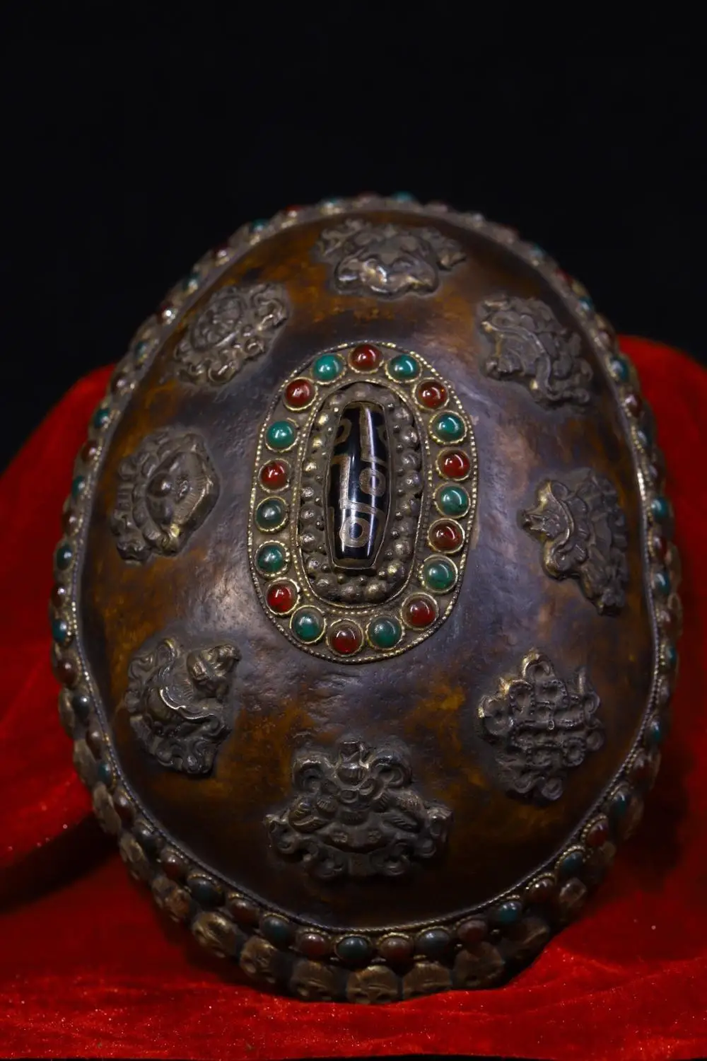 

Коллекция тибетских храмов 6 дюймов, старые тибетские серебряные бусины gZi, череп восемь сокровищ, чаша капала, чаша Габала, амулет Dharma