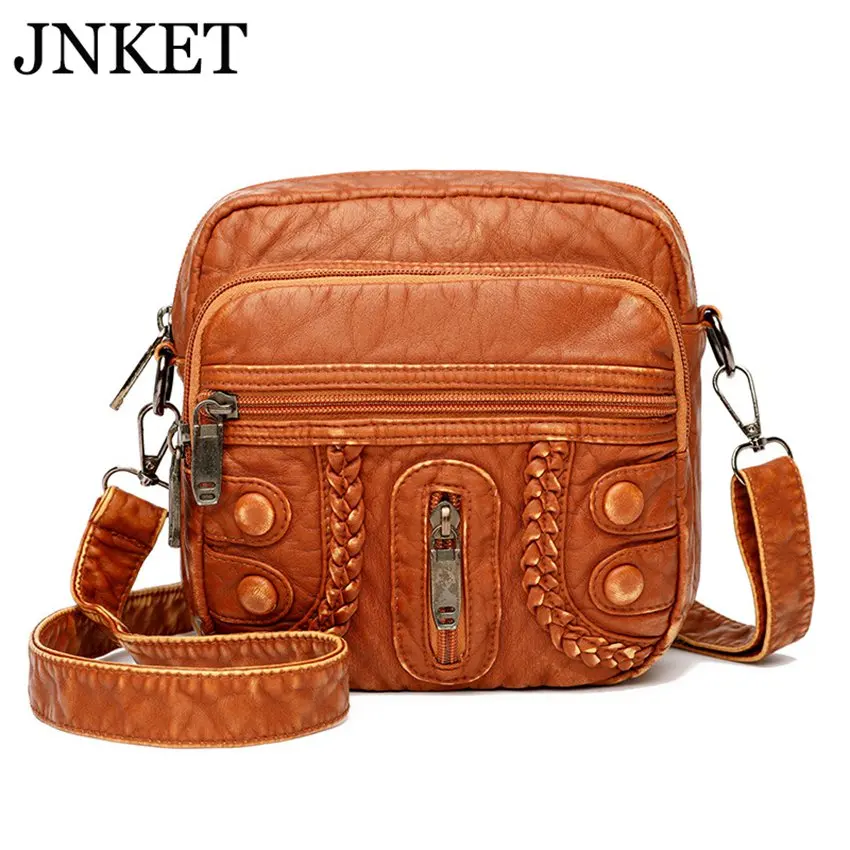 

JNKET New Washed Leather Women's Bag Fashion Soft Leather Retro Women's Shoulder Bag Cellphone Pack Small Square Bag
