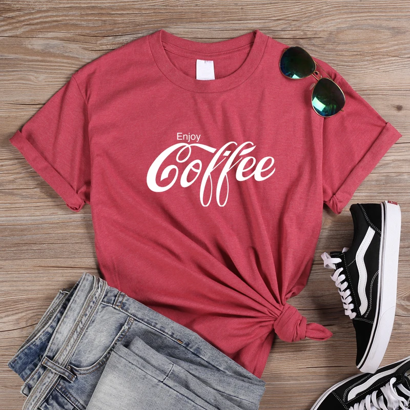 Женская футболка ONSEME с надписью Enjoy Coffee базовая хлопковая уличная одежда принтом