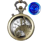 Кошмар перед Рождеством Светящийся синий светодиод флеш-колье винтажные часы уникальные бронзовые фосфоресцирующие кварцевые карманные часы