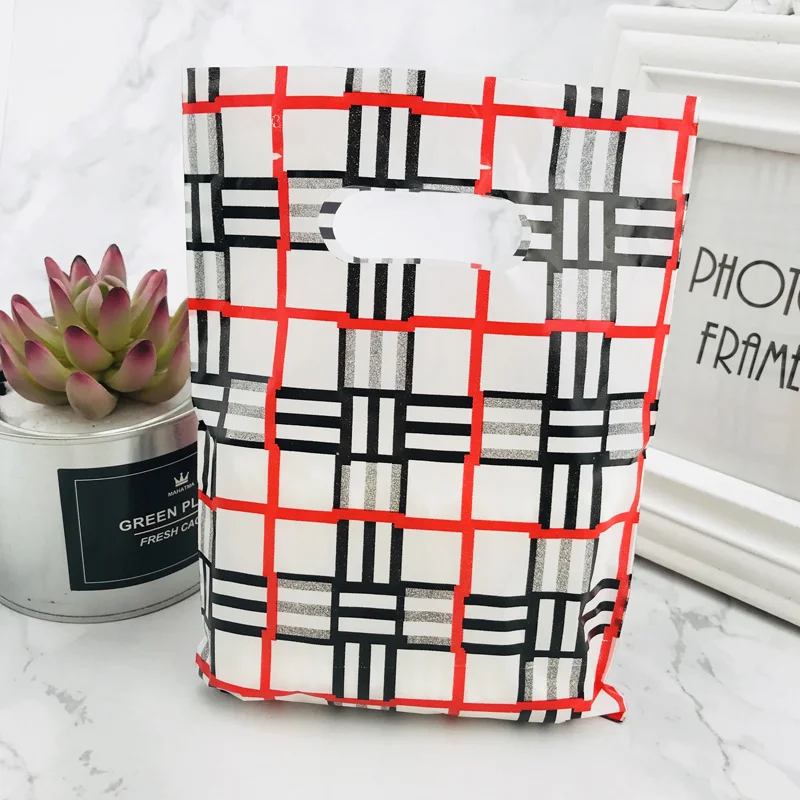 Red Black Stripe Более леопардовым узором ювелирные изделия Пластик сумка с ручками 15x20 см подарок на свадьбу из бутика подарочная упаковка Пластик с ручкой - Цвет: Red Black Stripe