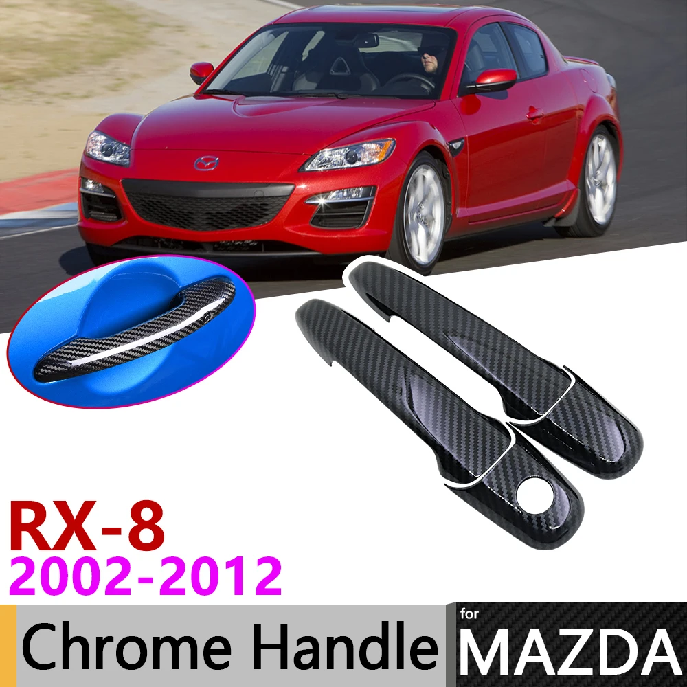 Black Carbon Fiber Door Handle Cover for Mazda RX-8 RX8 RX 8 2002~2012 2009 2010 2011 Car Accessories Stickers Trim Set Chrome