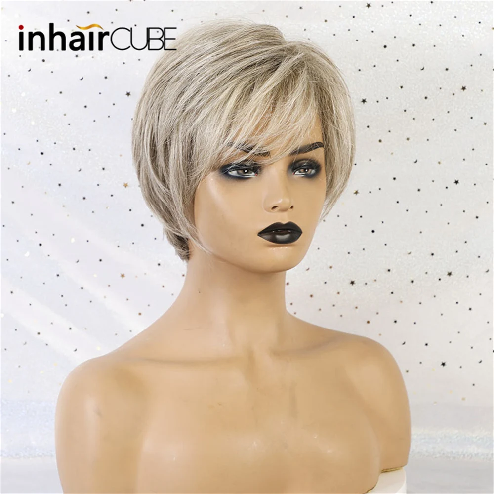 Inhaircube Ombre коричневые короткие волнистые волосы кружевные Передние синтетические