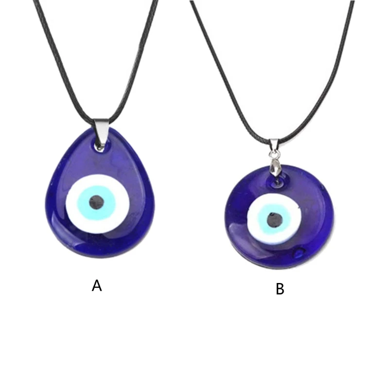 Trendy Demon Eye Necklace European and American Wax Rope Turkey Blue Eye Round Drop Shape Necklace for Women