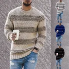 Полосатый вязаный свитер для мужчин, весна-осень, повседневные Модные свободные Пуловеры, свитеры с длинным рукавом Lugentolo