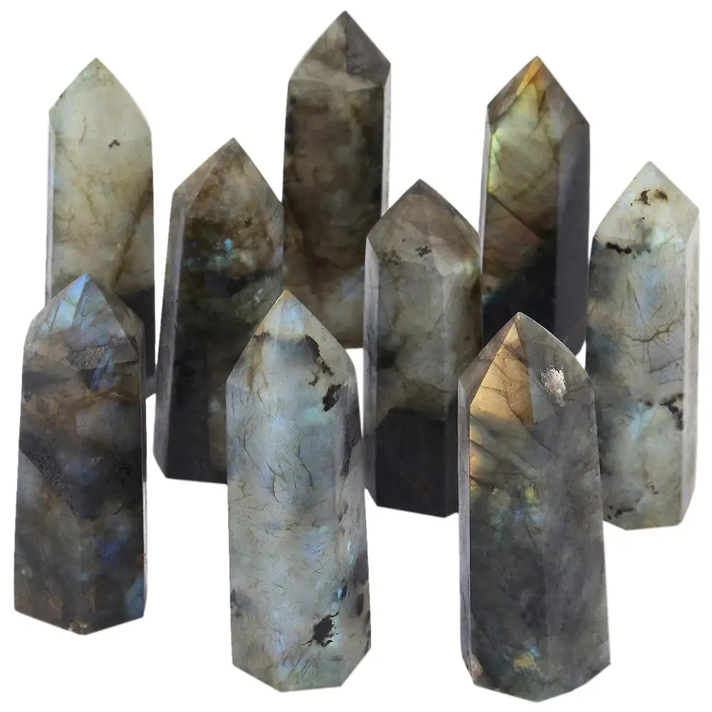 

TUMBEELLUWA 1Pc Healing Crystal Natural Titanium Coated Single Point Prism Wand Reiki Chakra Meditation Home Decor 1.3"-2.1"