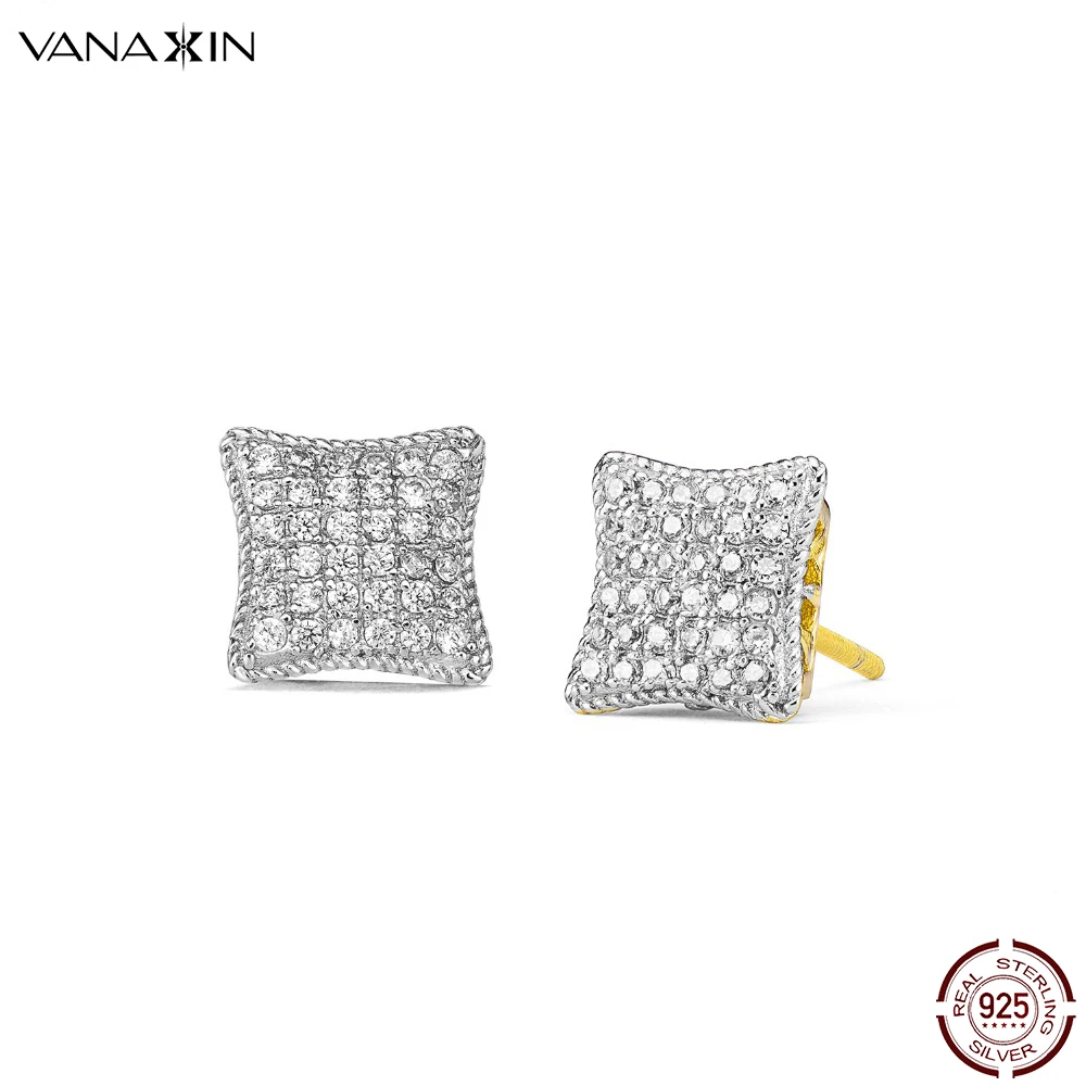 VANAXIN Earrings for Women 2020 Sterling Silver Jewelry Rose Gold White Yellow Stud Earring Micro Paved Kite Iced Out Studs Girl | Украшения