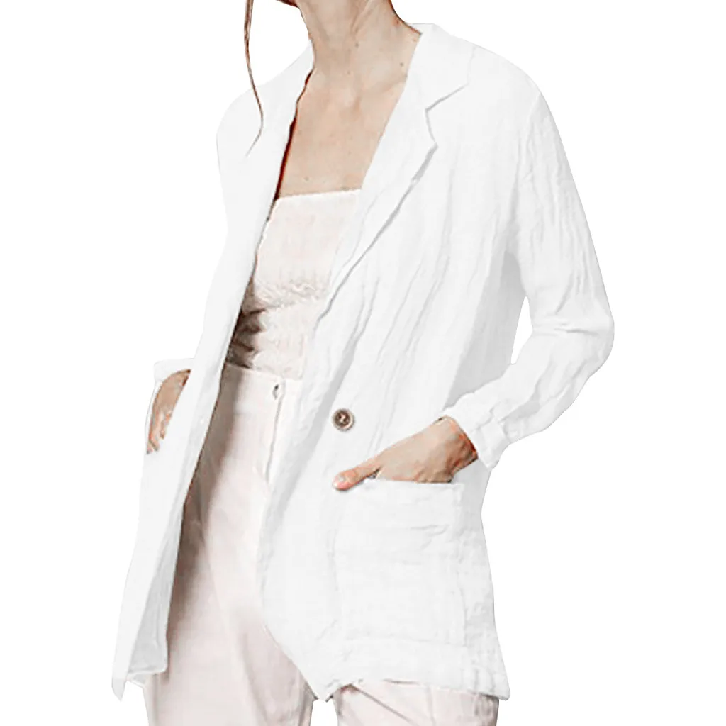 Женский льняной кардиган на пуговицах с длинным рукавом|Женские пиджаки| |