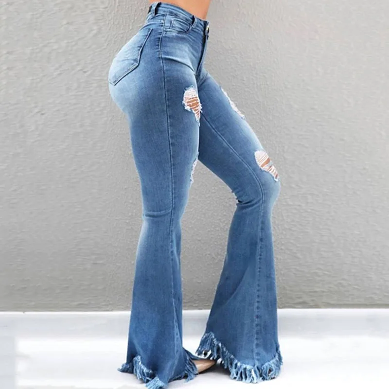 Расклешенные джинсы брюки для женщин тонкий из джинсовой ткани в винтажном стиле