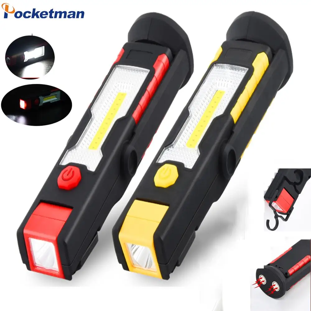 Рабочий фонарик COB светодиодный с зарядкой от USB магнитный вращающийся на 360