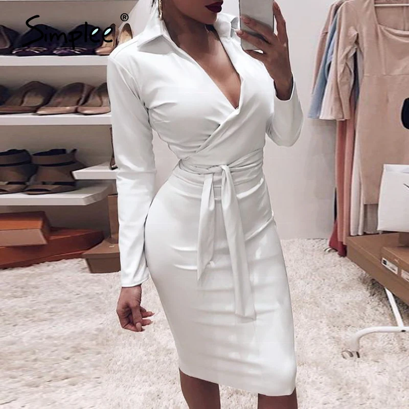 Женское облегающее платье из искусственной кожи с v-образным вырезом и высокой