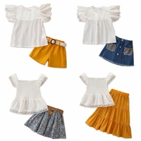 fashion girls summer white top skirt dress pants 2 pcs children clothes girls casual outfit costume for 2 7 years