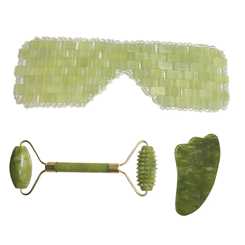 Натурального нефрита маска для глаз роликовый массажер лица доска гуаша