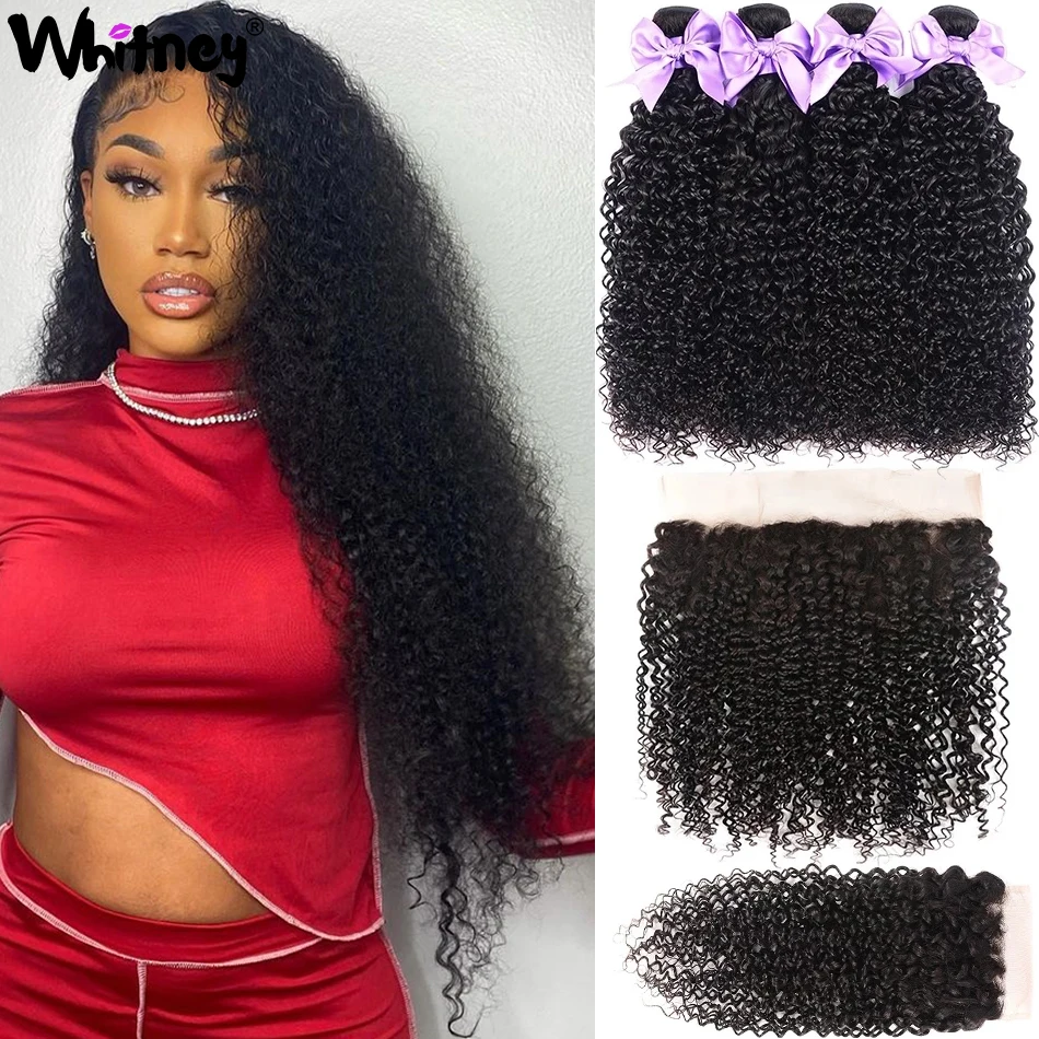 

Peruvian Hair Kinky Curly Bundles With Frontal 100% Remy Human Hair 3/4 Bundles With Closure Kinky Frontal With Bundles Shuangya