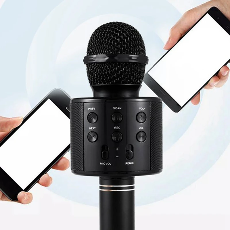 Черный Портативный беспроводной Bluetooth караоке OK микрофон и динамики с модулем
