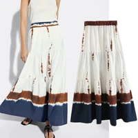 maxdutti skirts womens 2021indie folk vintage printing high waist summer skirt women fashion faldas mujer moda 2021holiday midi