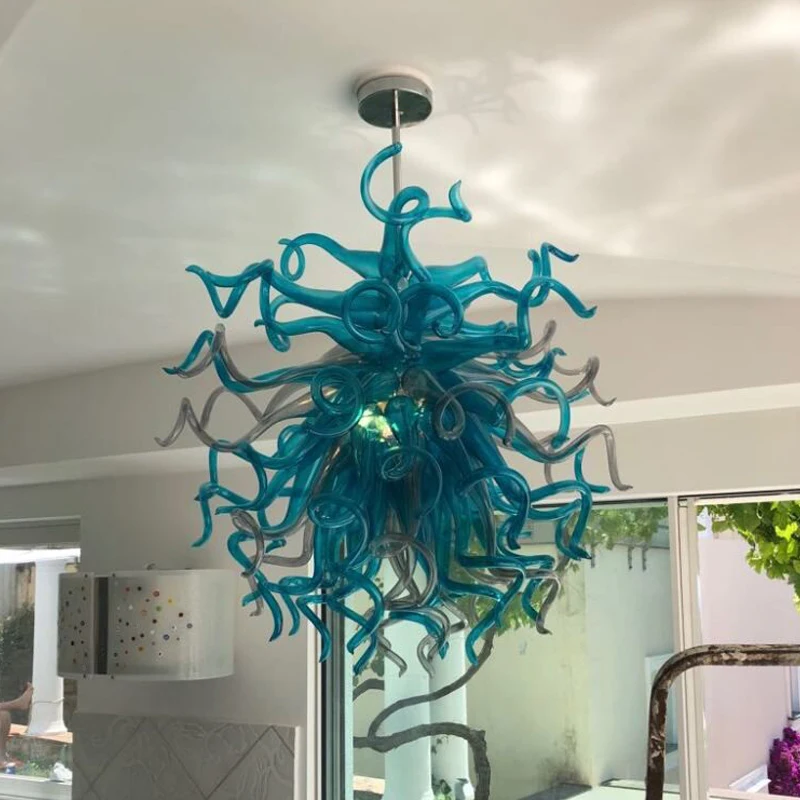 

Fashion New Turquoise Glass Decoration Chandelier Hand Blown Glass Chandelier Lamps for Living Room