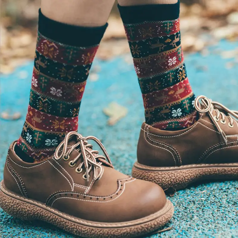 3 пары женские рождественские этнические Носки с рисунком лося снежинки в