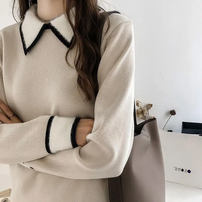 Свитер с воротником Питер Пэн женский Новый Зимний пуловер в Корейском стиле