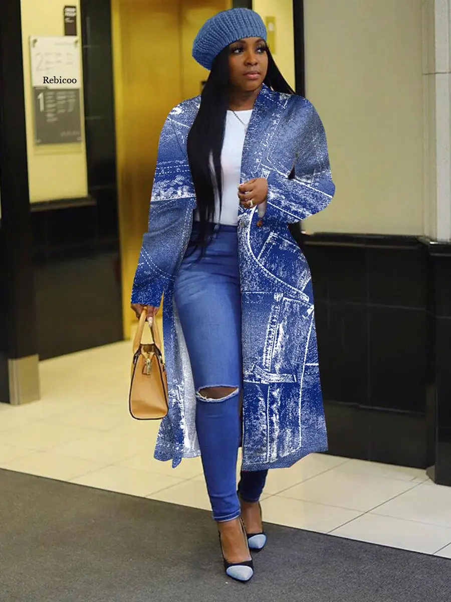5Xl Plus Size Spring Women Jacket African Clothes Long Sleeve Printing Double-Breasted Lapel Trench Coat New | Тематическая одежда