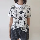 Блузка женская шифоновая с мультяшным принтом, рубашка в стиле Kawaii, Повседневная офисная, с коротким рукавом, черная белая, на лето