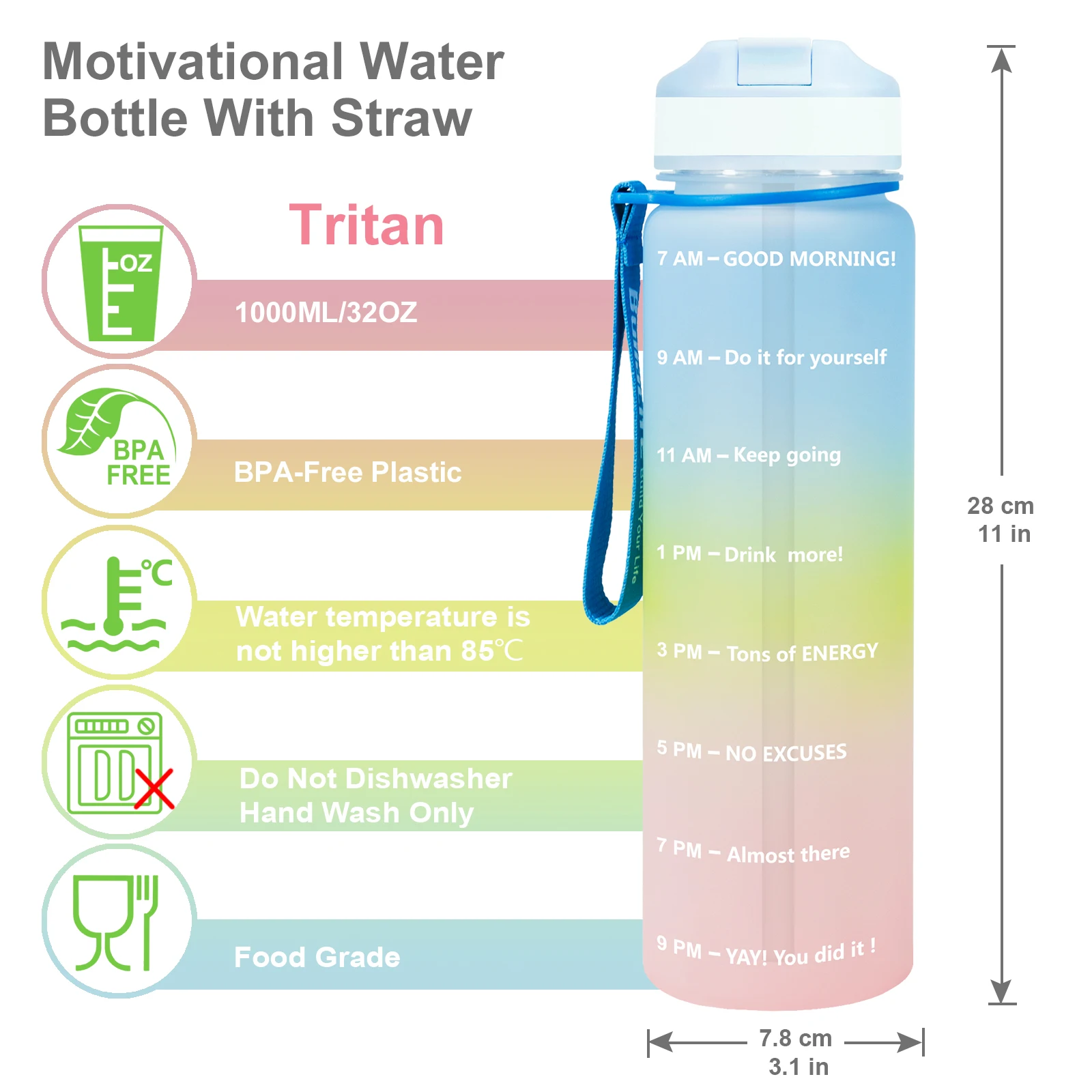 Бутылка для воды QuiFit из тритана 1 л 32 унции 1000 мл | Дом и сад