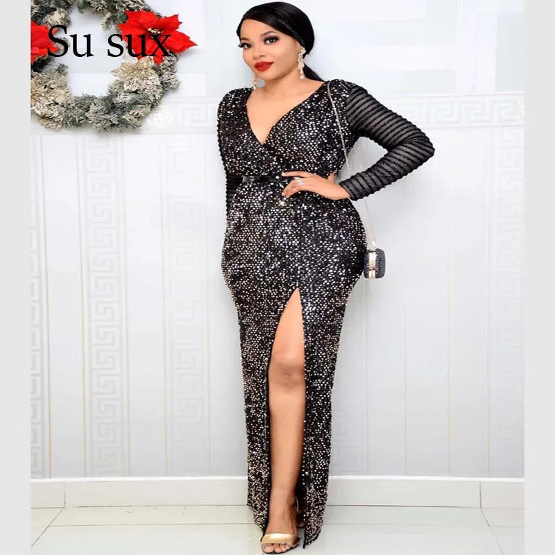 Пайетками бархат вечернее платье-макси для Для женщин Vestidos облегающее