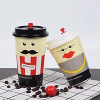 50pcs anti scalding thick disposable paper cup coffee hot drink milk tea party favor funny cup takeaway package 400ml with lid
