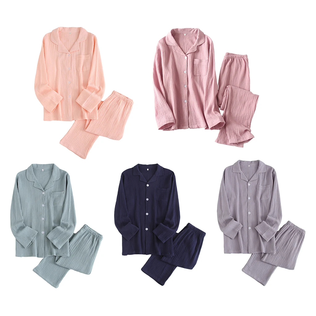 

100% Cotton Women Pajamas Set Couple Sleepwear V-Neck Pyjamas Night Suit