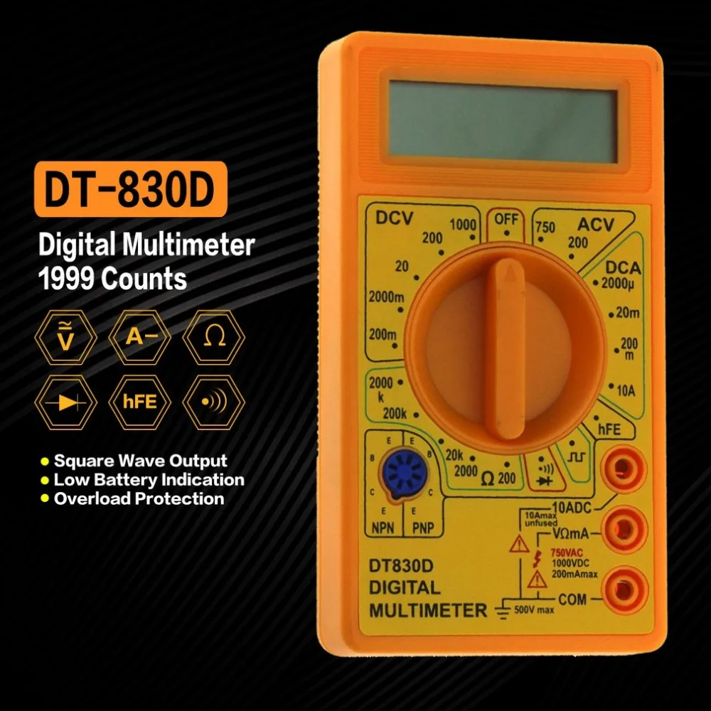 

DT-830D мини карманный цифровой мультиметр 1999 переменного/постоянного тока AC/DC Вольт Ампер Ом диод hFE Непрерывность тестер Амперметр Вольтметр...