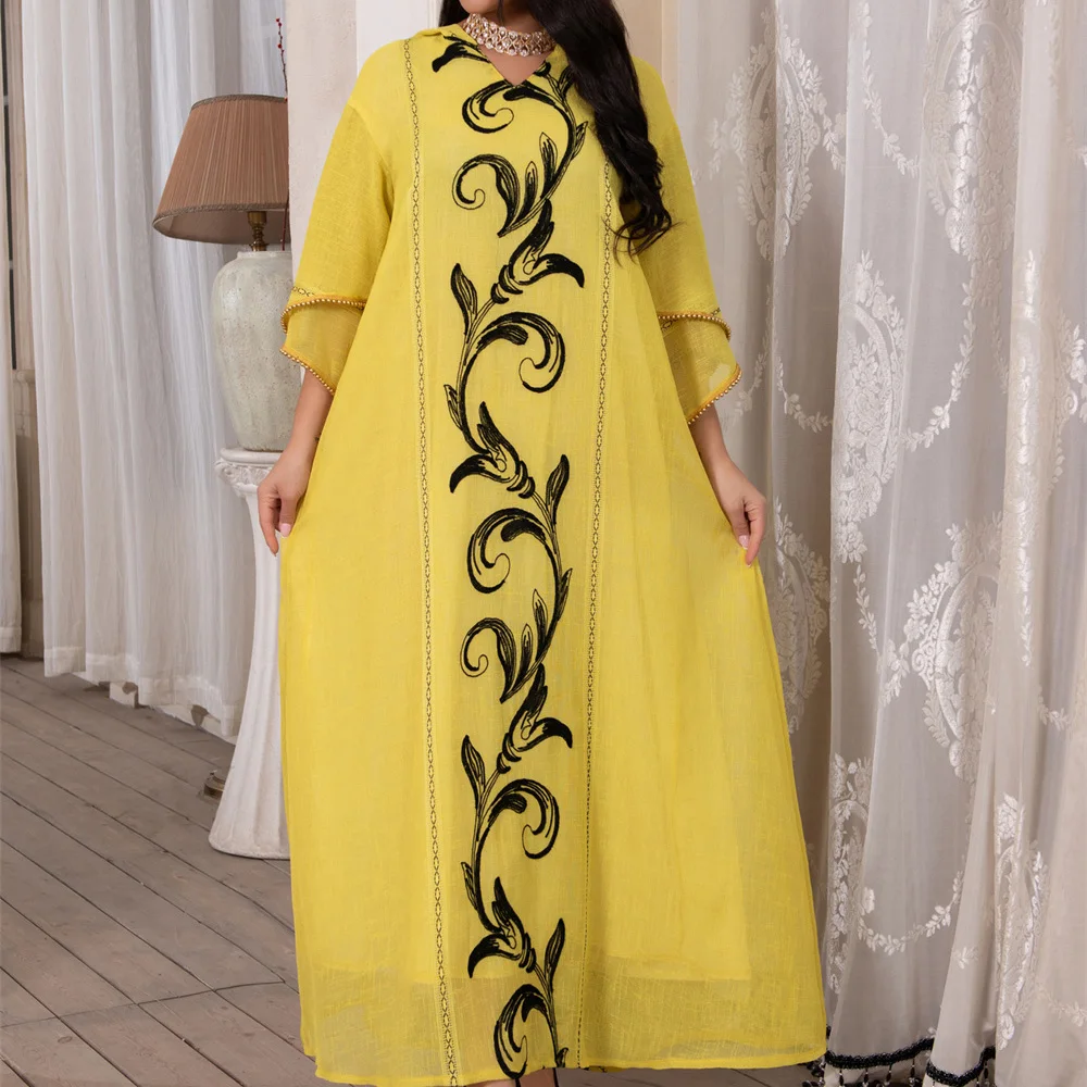 

Рамадан ИД Мубарак атласное платье абайя для женщин мусульманский Арабский Дубай с капюшоном Jalabiya марокканский кафтан со стразами лента