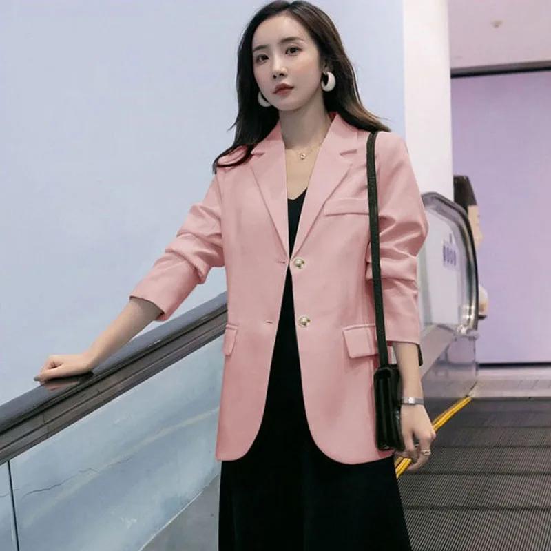 Womens New Spring Autumn Small Suits Jacket Female Pure Color Korean Design Style Black Pink Trend Elegant Slim Lady Casual