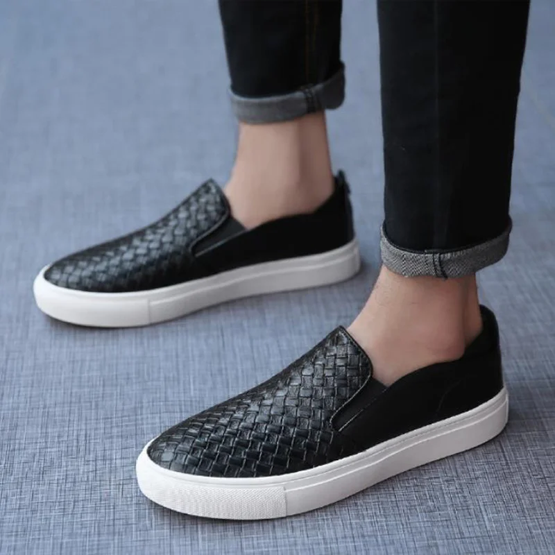 

2021 Brand New Casual Loafer Shoes Men Compiled Split Leather Slip-on Flats Breathable Korean Male Woven Designer Sneakers D7277