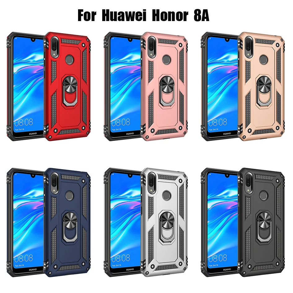 Для huawei Honor 8A роскошный противоударный чехол держатель стенд с металлическим кольцом Чехол Мягкий бампер гибрид чехол для huawei Honor 8a capa