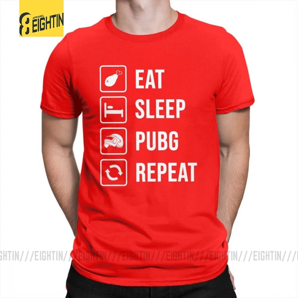 Красный Футболка с надписью «Eat Sleep PUBG Repeat», победитель, Куриный Ужин, короткий рукав, высокое качество, хлопок, футболка, одежда, мужские топы размера плюс - Цвет: Красный