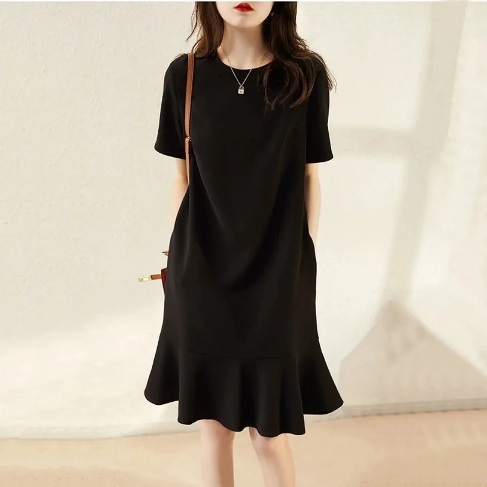 

French modern CHIC high-quality triacetate fishtail little black dress dress evening dress elegant Polyester Casual